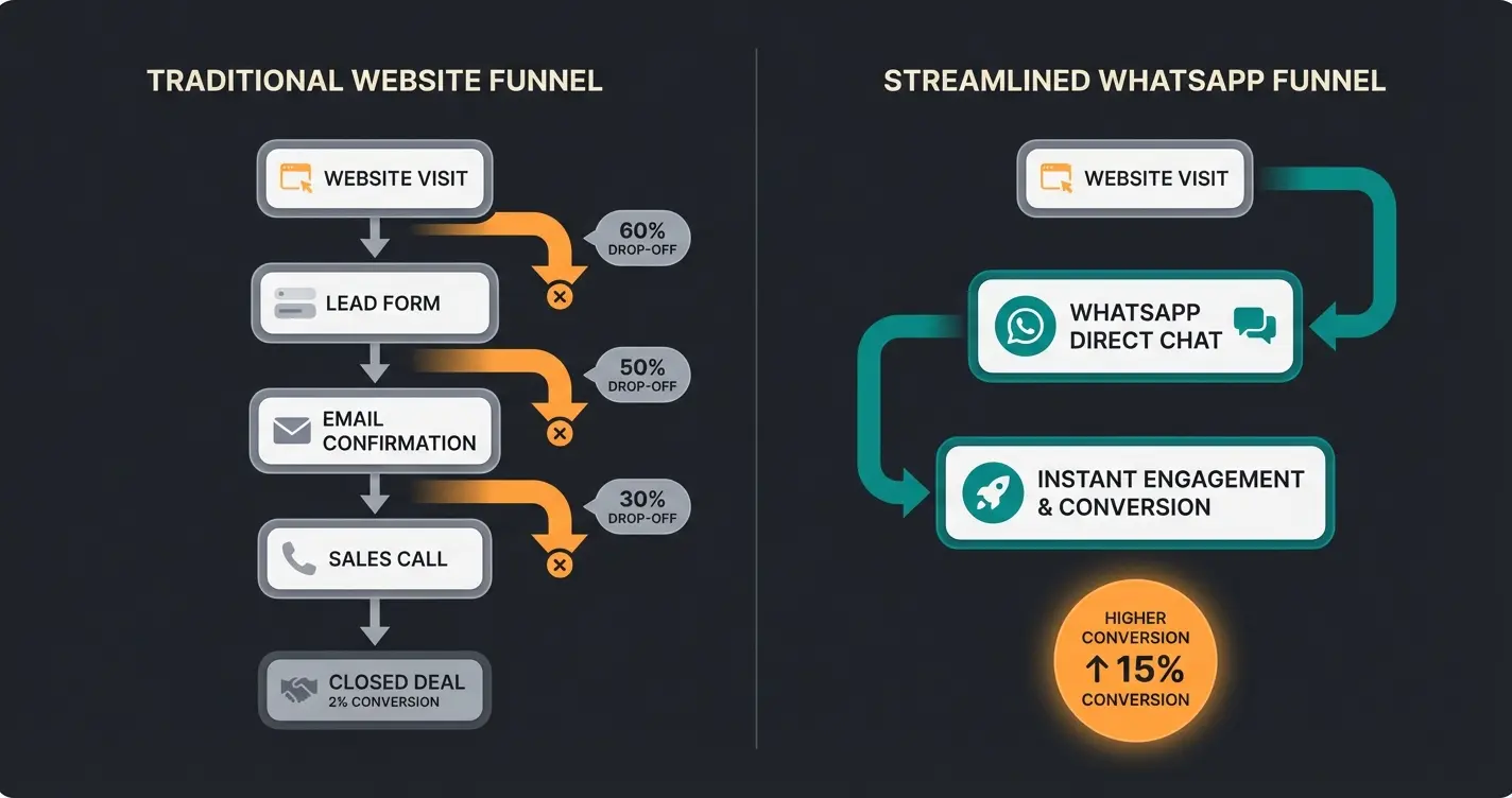 Click-to-WhatsApp Ads Funnel Vergleich mit traditionellem Website-Funnel