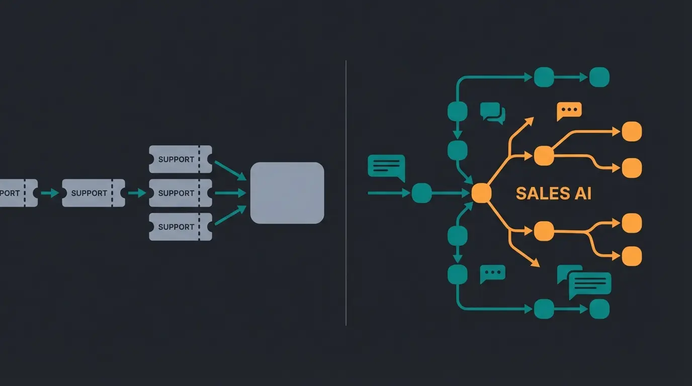 Illustration of Zendesk ticketing workflow versus sales conversation