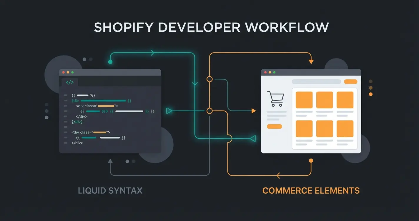 Shopify developer workspace showing code editor connected to an e-commerce storefront