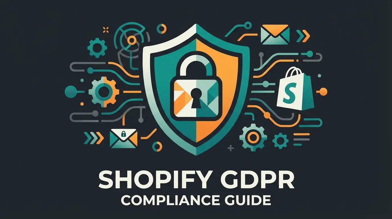 Shopify GDPR compliance guide with shield and lock icons representing data protection