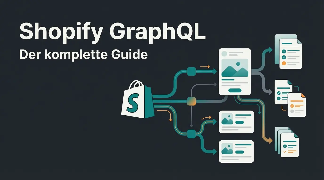 Illustration eines GraphQL-Query-Baums mit verbundenen Shopify-Datenknoten