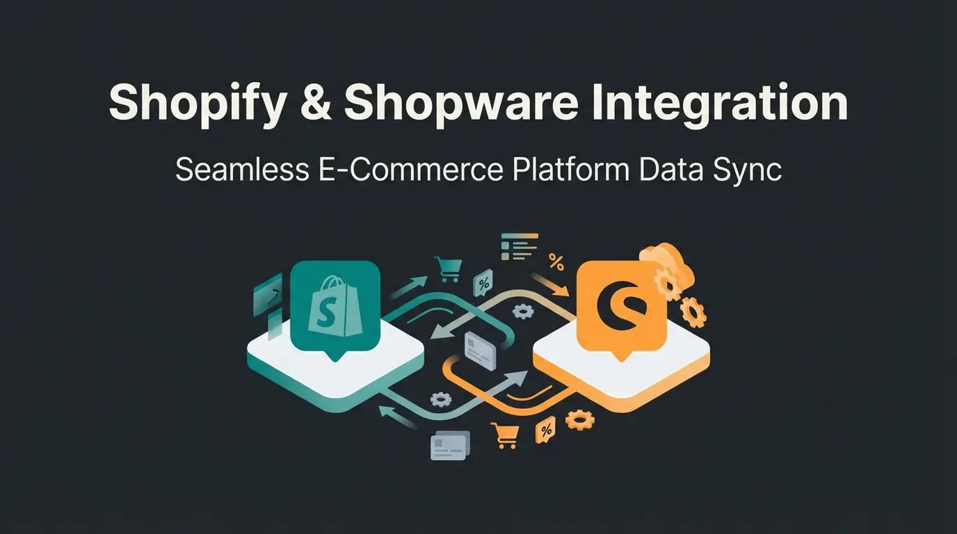 Shopify vs Shopware platform comparison illustration with e-commerce icons