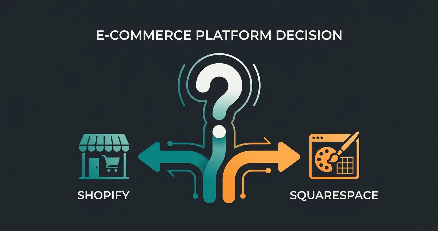 Decision flowchart for choosing between Shopify and Squarespace based on business type