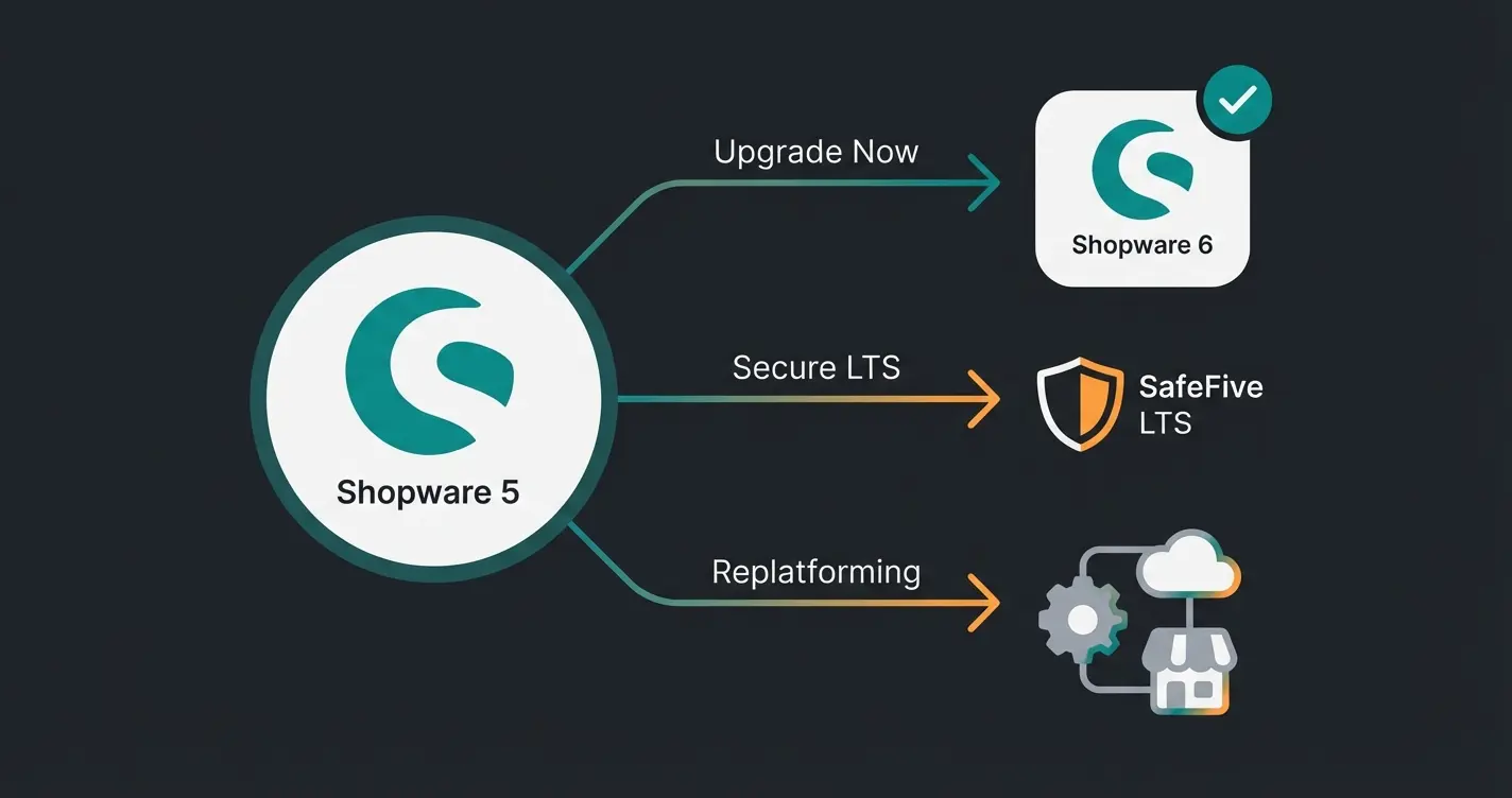 Entscheidungsmatrix Shopware 5 Support-Ende: Drei Handlungsoptionen im Vergleich