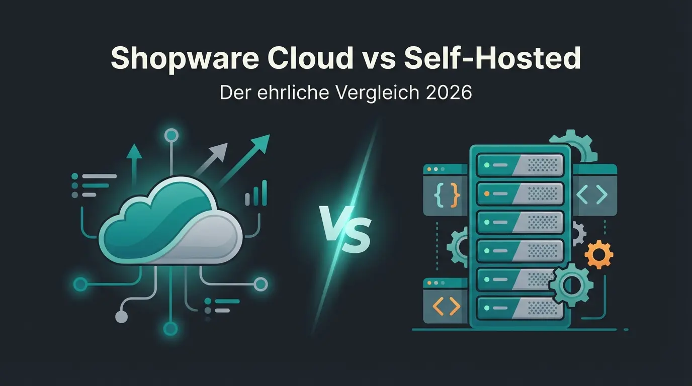 Shopware Cloud vs Self-Hosted Vergleich 2026: Cloud-Symbol und Server-Rack im Kontrast