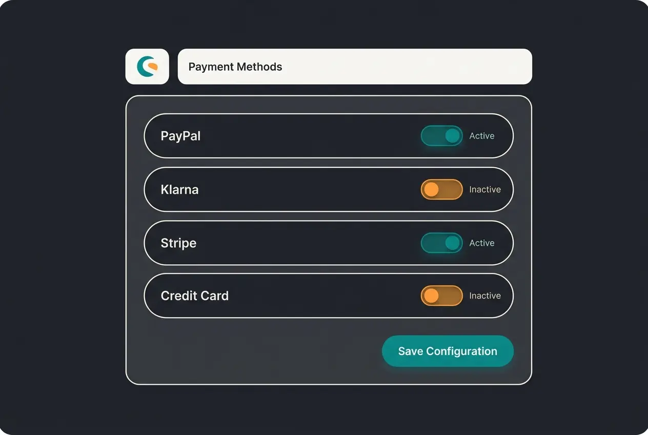 Shopware 6 Zahlungsarten-Konfiguration im Admin-Panel mit Aktivierungsschaltern für verschiedene Payment-Provider