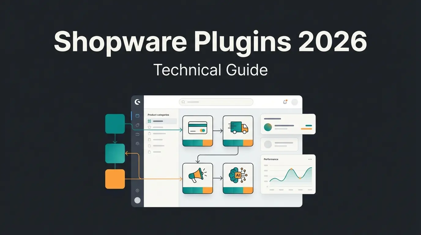 Shopware plugin categories overview showing payment, shipping, marketing, and AI extension modules