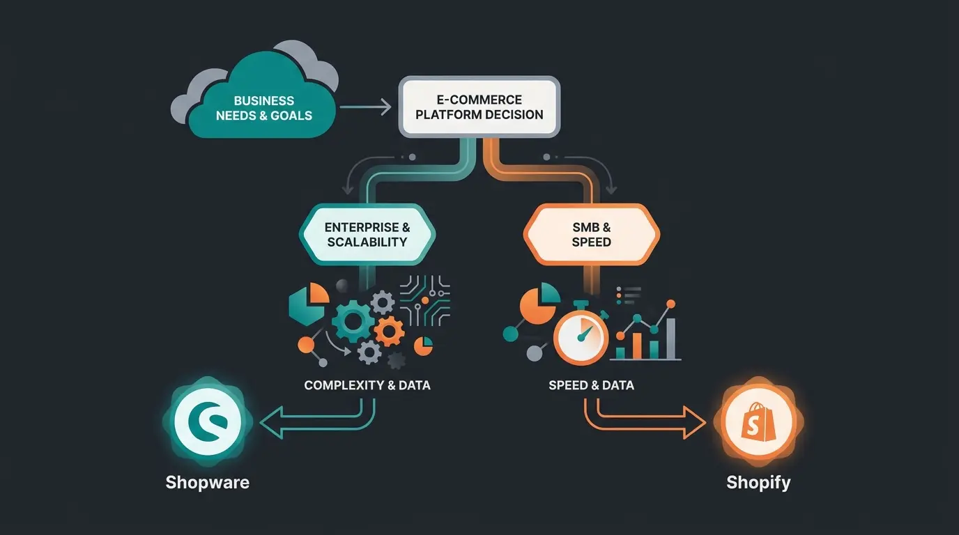 Decision flowchart showing which e-commerce platform suits different business types