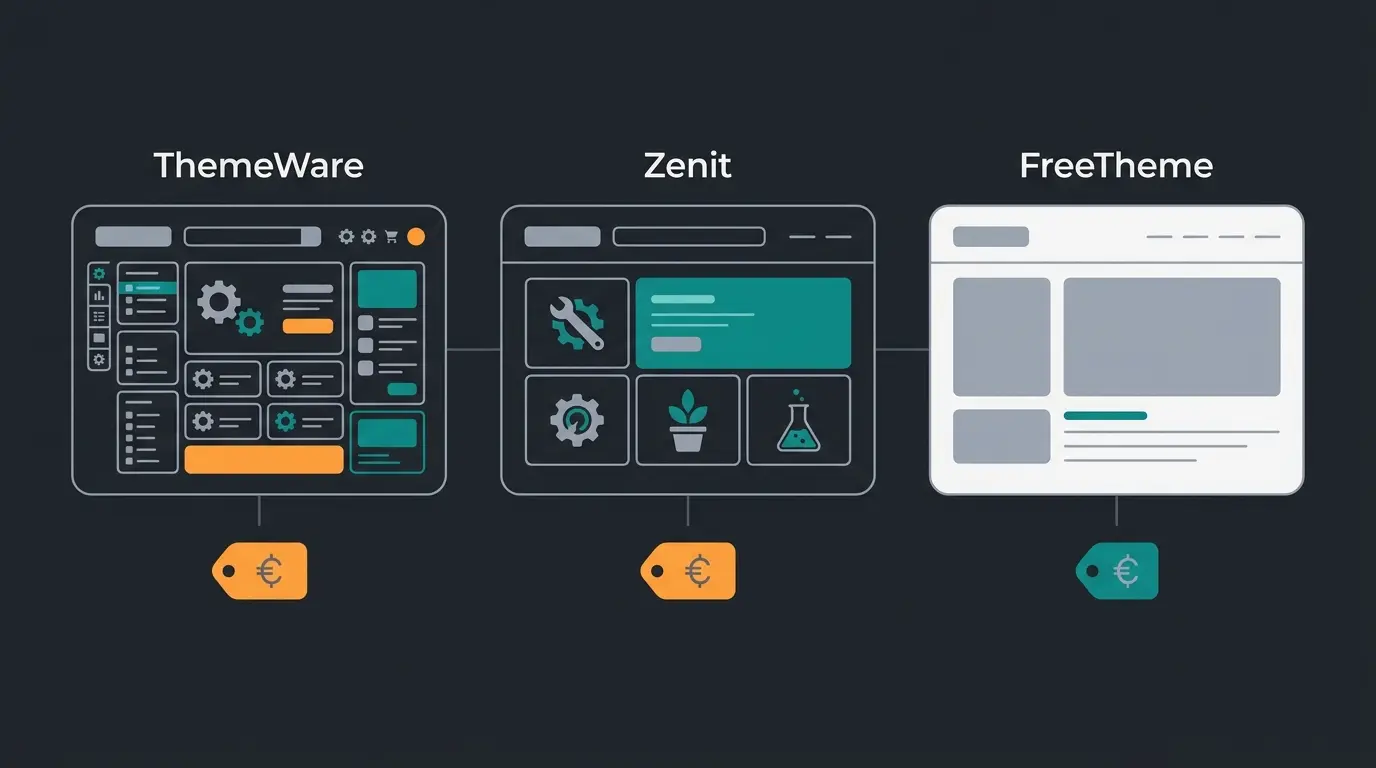 Shopware Theme Vergleich: ThemeWare, Zenit Design und FreeTheme Layouts im Ueberblick