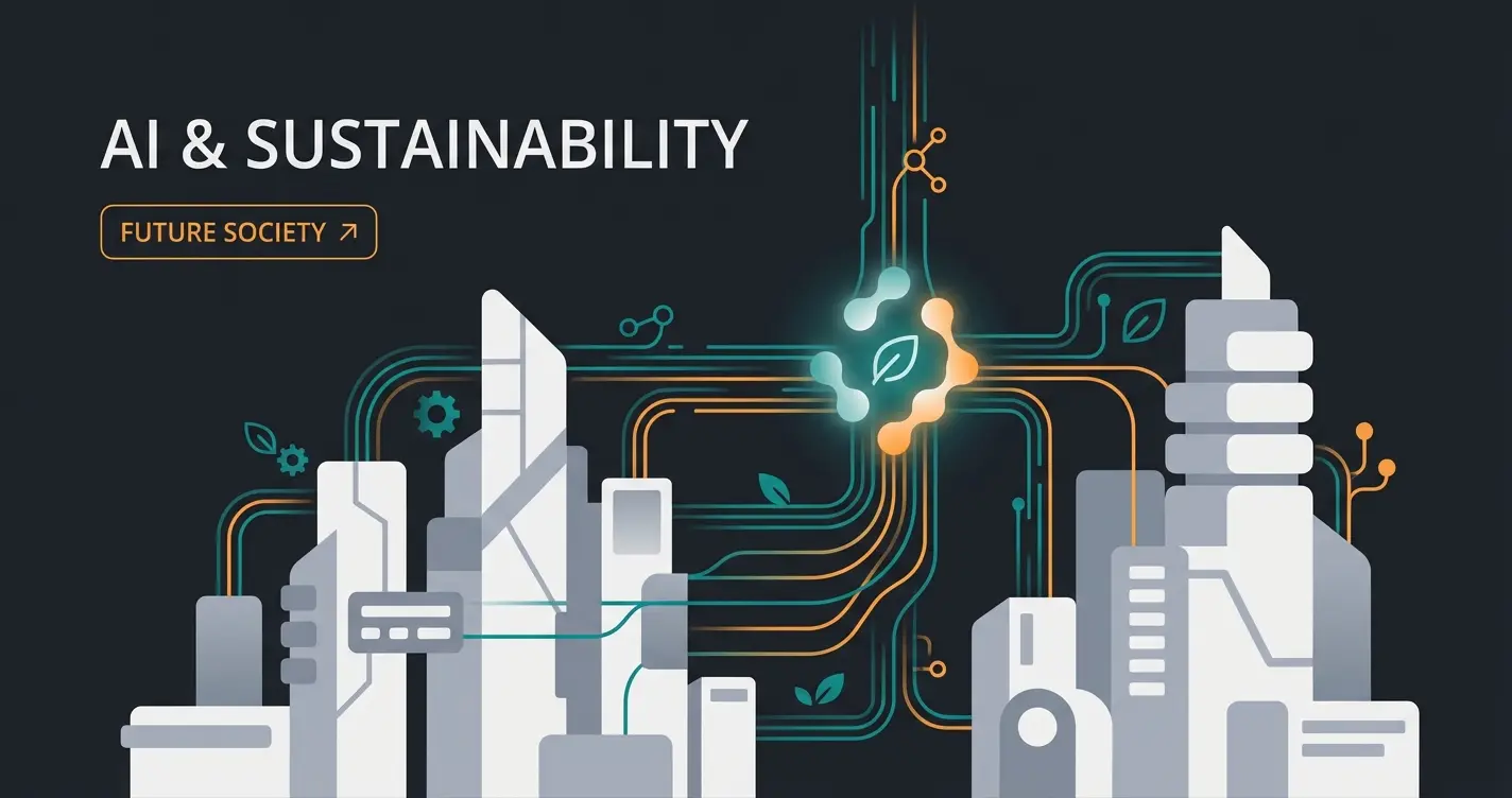 Illustration einer futuristischen Stadt, die durch KI-Datenströme verbunden ist