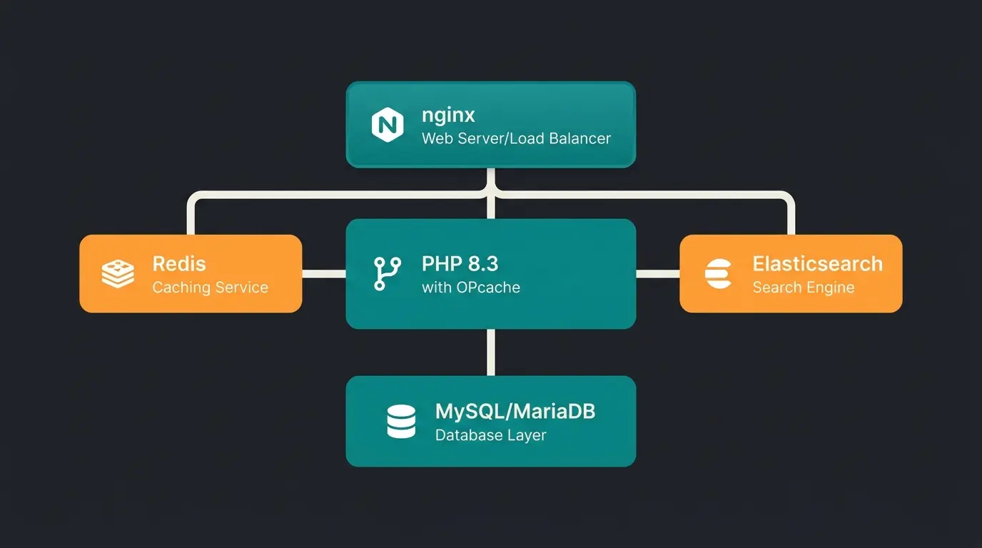 Optimaler Shopware 6 Software-Stack: nginx, PHP 8.3, OPcache, Redis, Elasticsearch, MariaDB