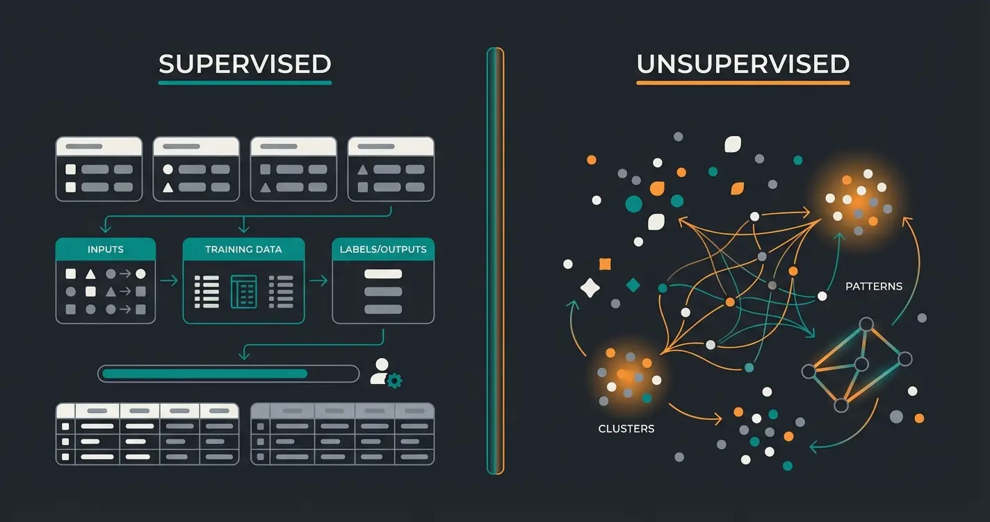 Visual comparison between supervised and unsupervised learning for chatbots