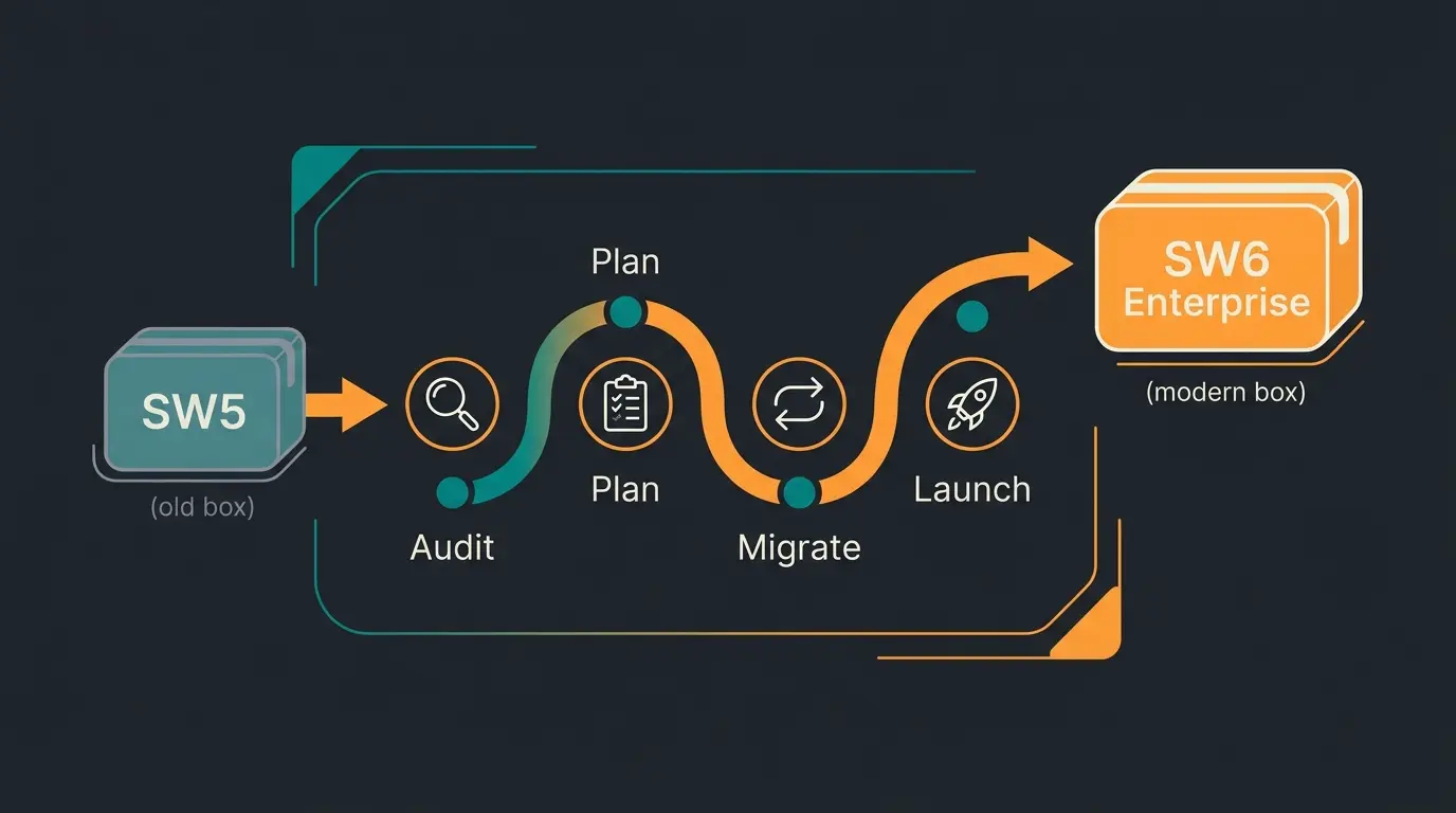 Shopware 5 auf 6 Enterprise Migration: Ablauf mit vier Phasen von Bestandsaufnahme bis Launch