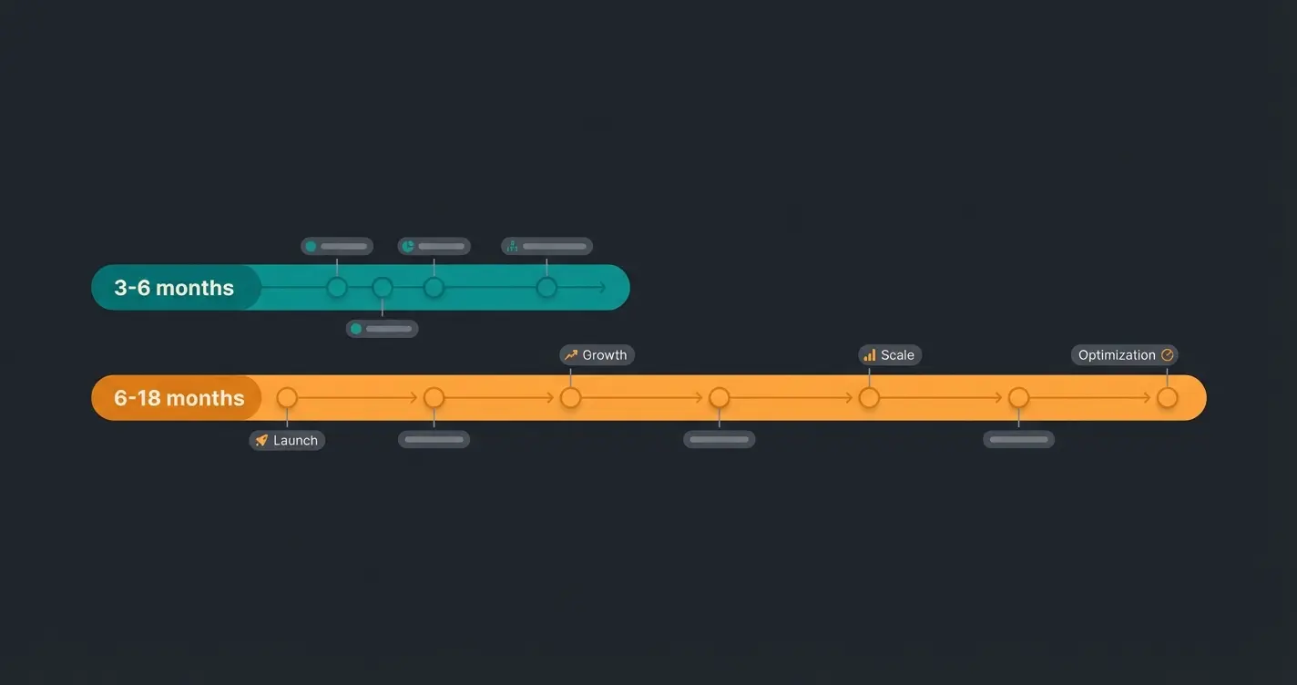 Timeline comparison showing Shopware implementation at 3 to 6 months versus Spryker at 6 to 18 months