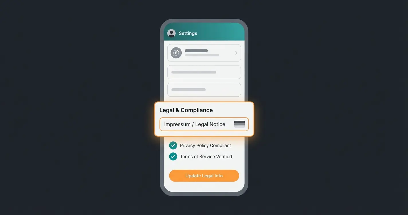 WhatsApp Business profile settings showing legal notice placement for German compliance