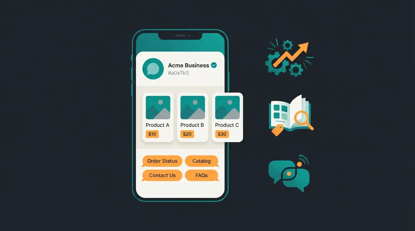 WhatsApp Business App features overview showing catalog, labels, and automated messaging capabilities