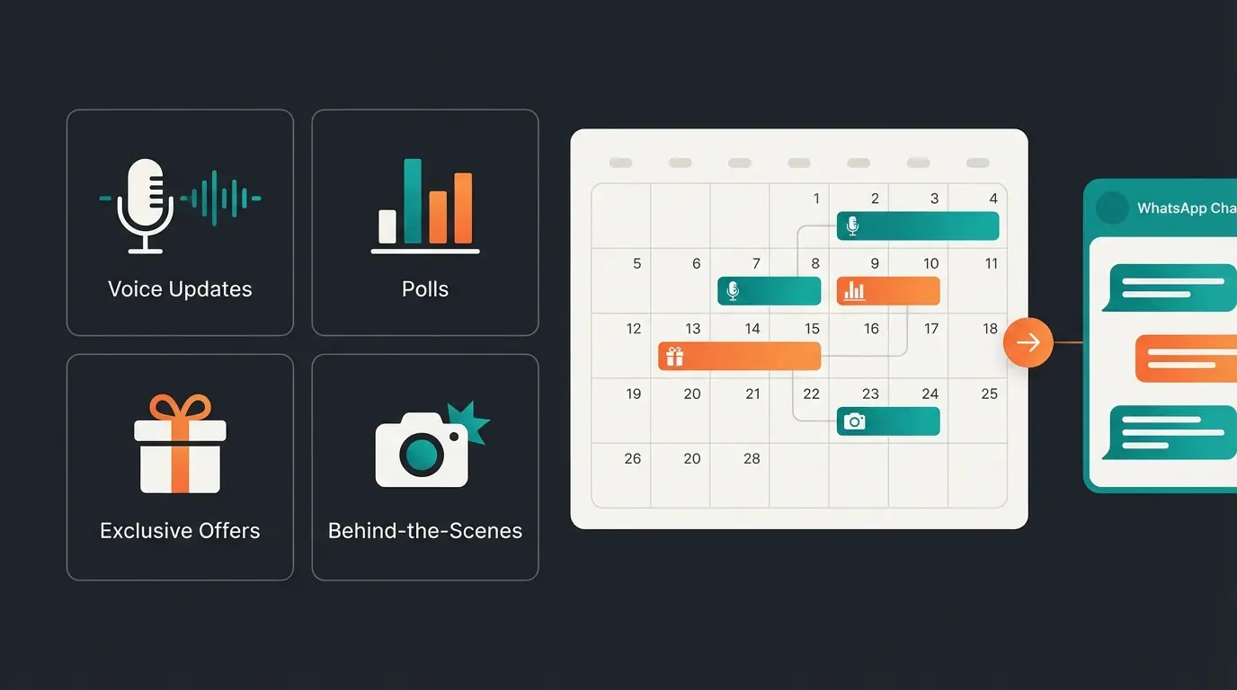 WhatsApp Business channel content strategy examples with voice messages and polls