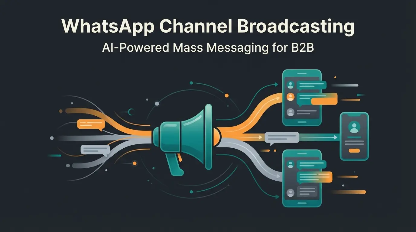WhatsApp channel concept illustration showing broadcast messaging and AI integration