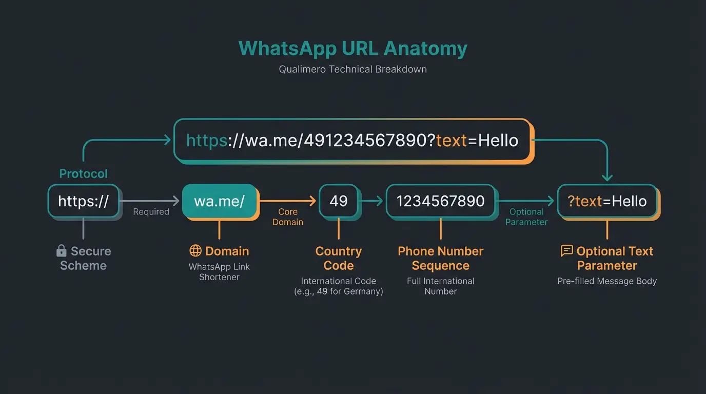 Anatomie eines WhatsApp Click to Chat Links mit allen Bestandteilen