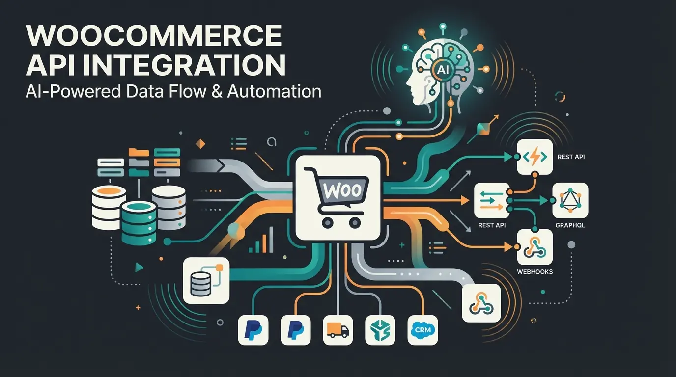 WooCommerce API integration diagram showing connections between e-commerce store and AI systems