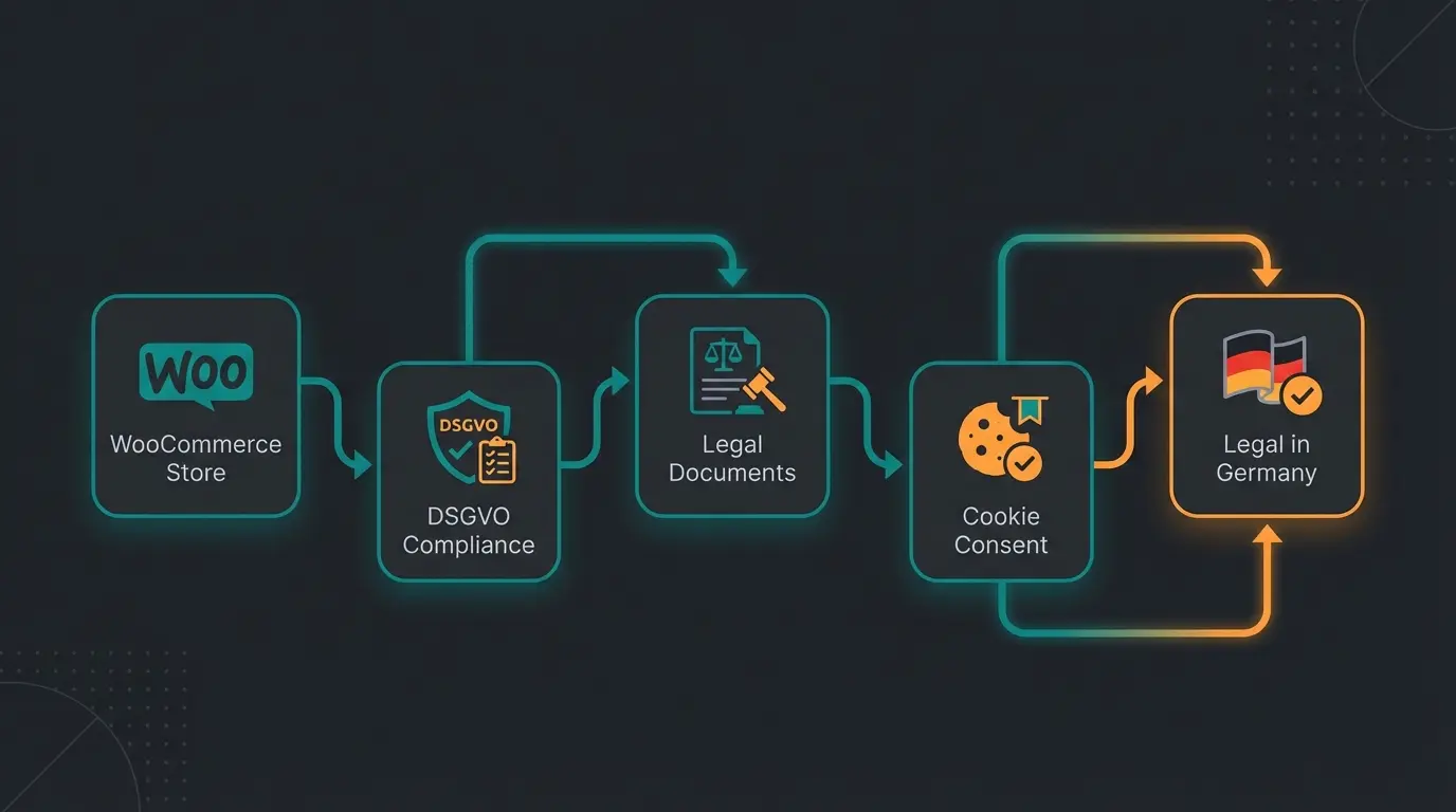 Flowchart zur WooCommerce-Rechtssicherheit in Deutschland mit DSGVO und Germanized