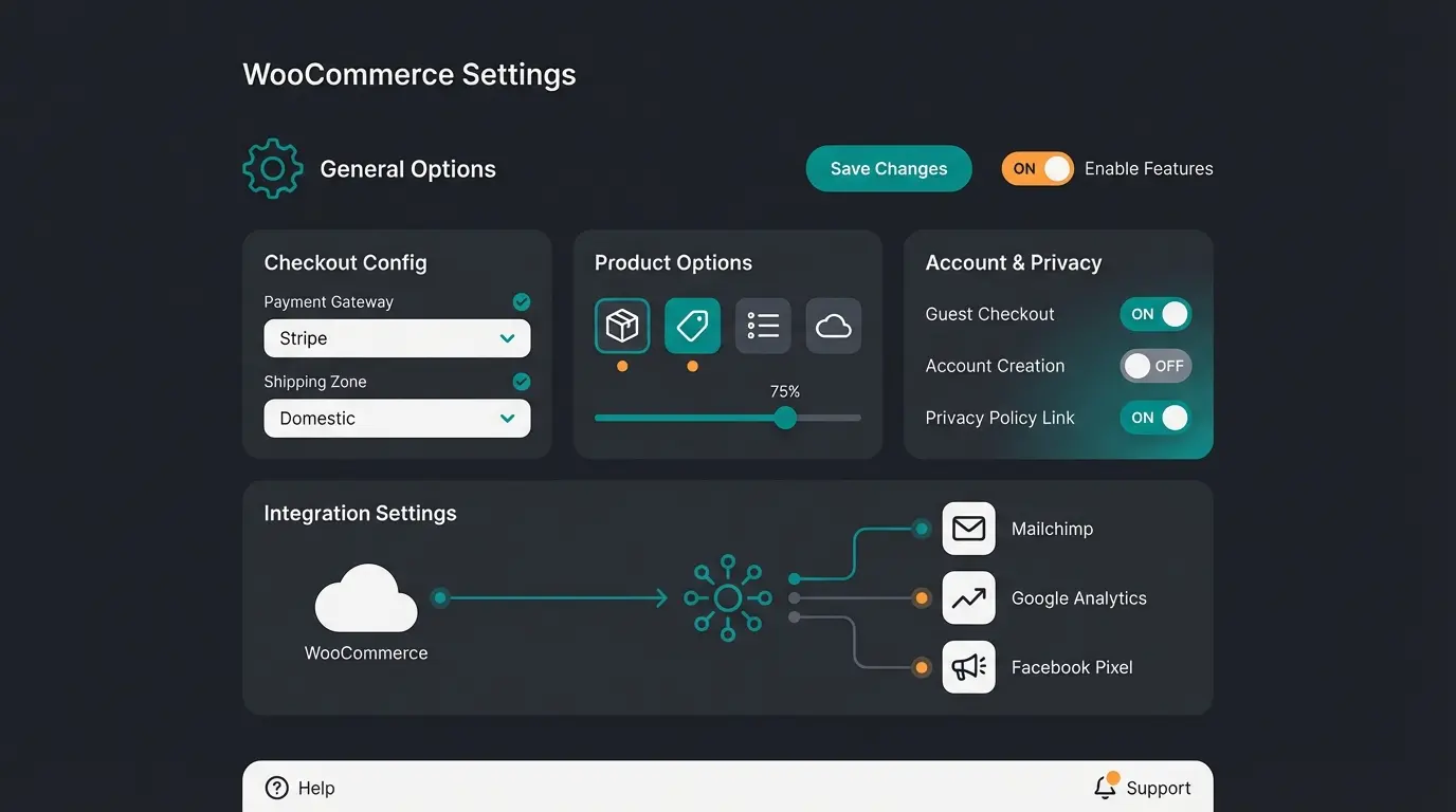 WooCommerce Einstellungen Dashboard mit den wichtigsten Konfigurationsoptionen