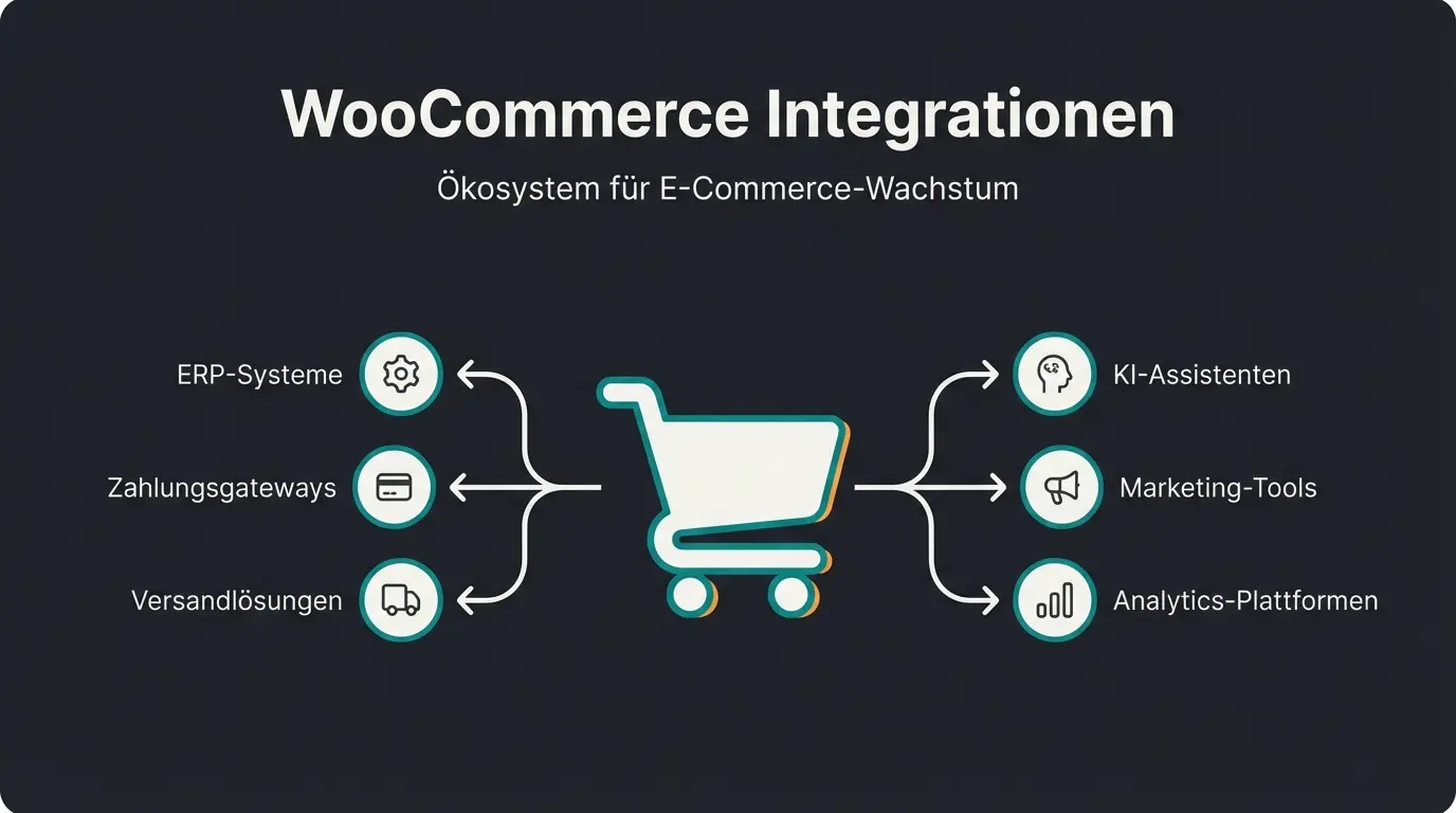 WooCommerce Integration Ökosystem mit Backend- und Frontend-Verbindungen