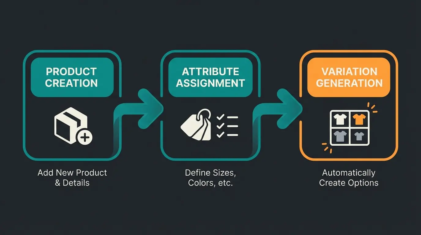 WooCommerce Varianten erstellen Schritt-für-Schritt Prozess Illustration