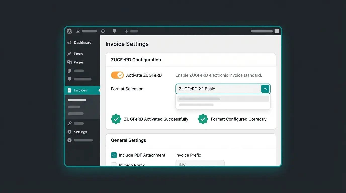 Germanized Pro E-Rechnung Einstellungen WordPress Dashboard