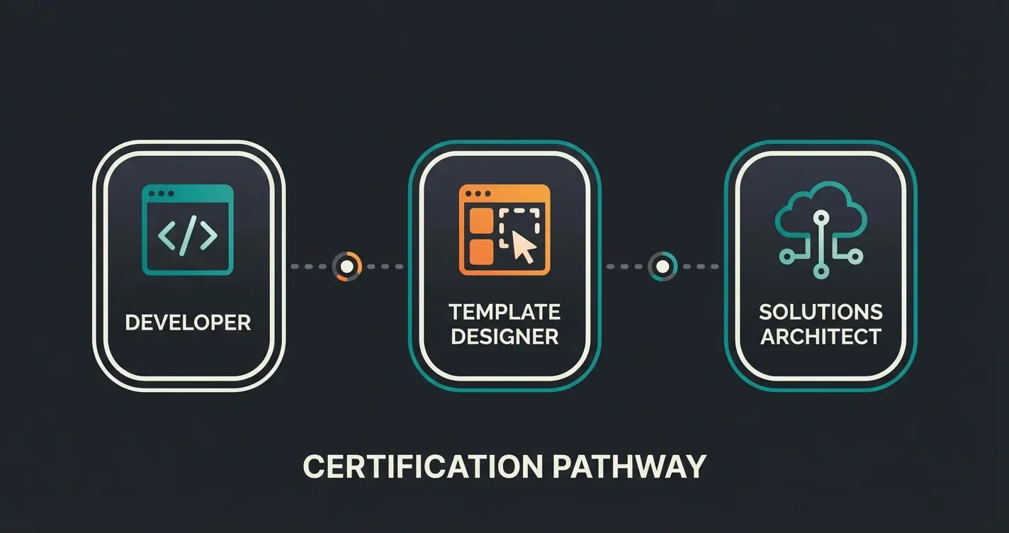 Shopware Academy certification paths showing Developer, Template Designer, and Solutions Architect tracks
