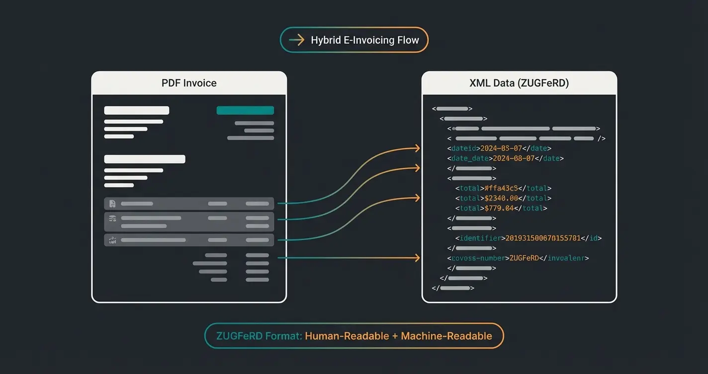 ZUGFeRD E-Rechnung Format Aufbau mit PDF und XML Komponenten